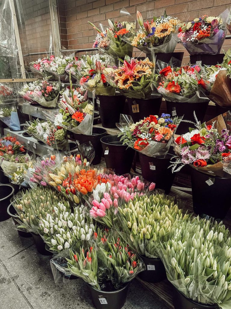 lively flower market stall