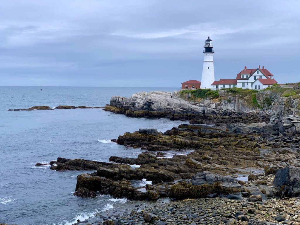 Lighthouse Tower on Rocky Coast
