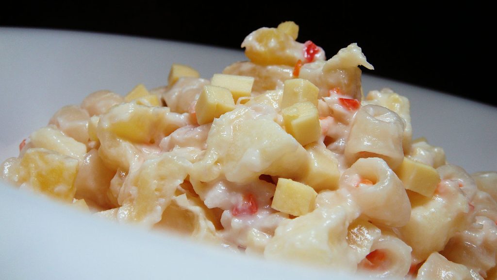 Filipino Sweet Macaroni Salad With Fruit and Condensed Milk