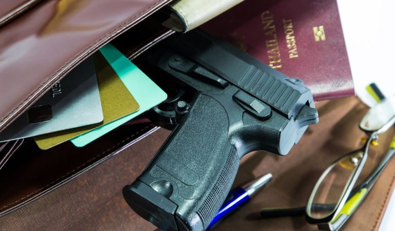 Card,passport and gun in Woman's bag