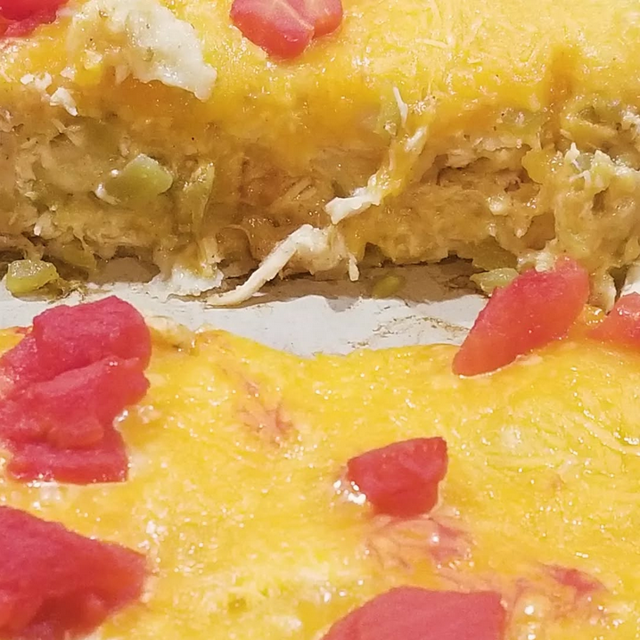 New Mexico style Green Chile Chicken Enchilada Casserole