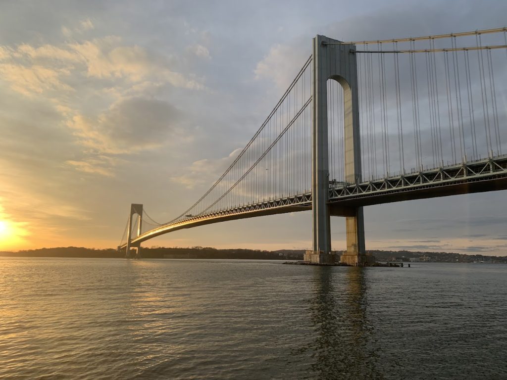 The Verrazzano-Narrows Bridge in New York spans the water between Staten Island and Brooklyn