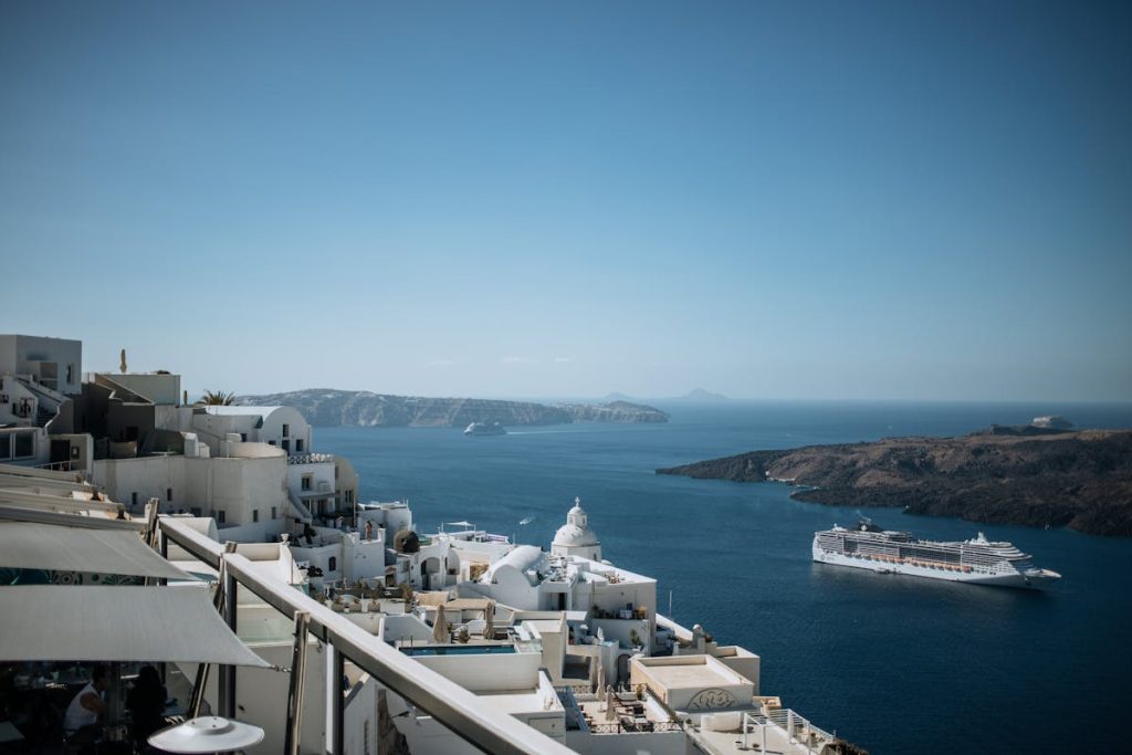 antorini Clifftop View with Cruise Ship