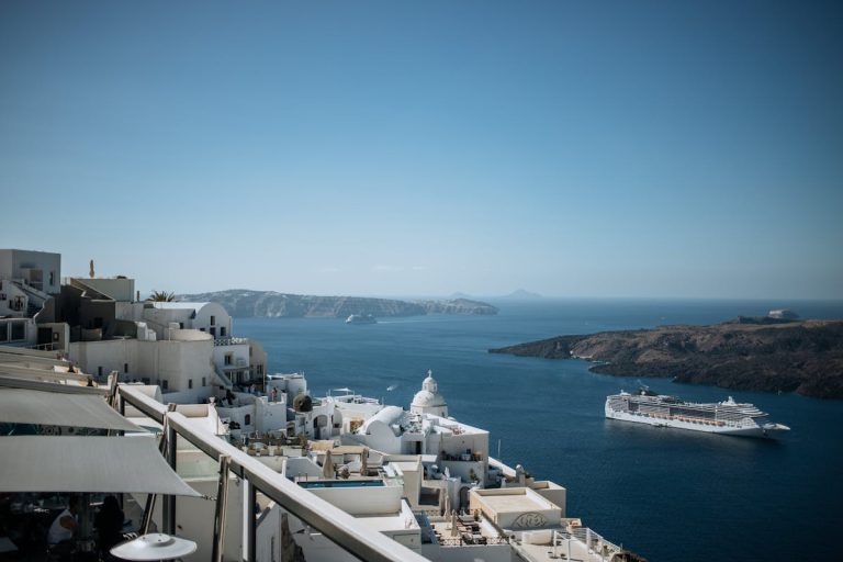 antorini Clifftop View with Cruise Ship