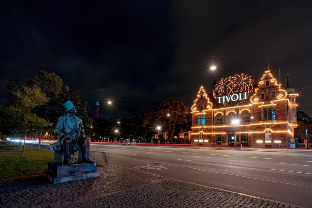 Statue and Castle of Hans Christian Andersen in Copenhagen