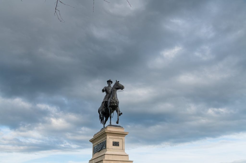 Equestrian Statue in Gettysburg Against Dramatic Sky