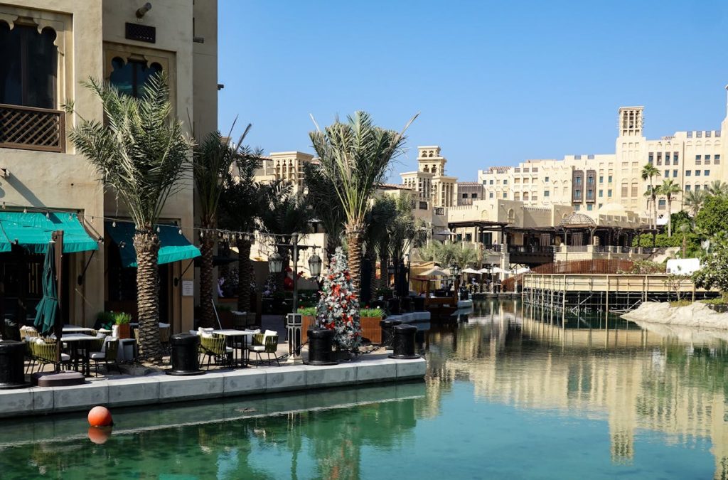 Luxurious Resort Architecture with Palm Trees