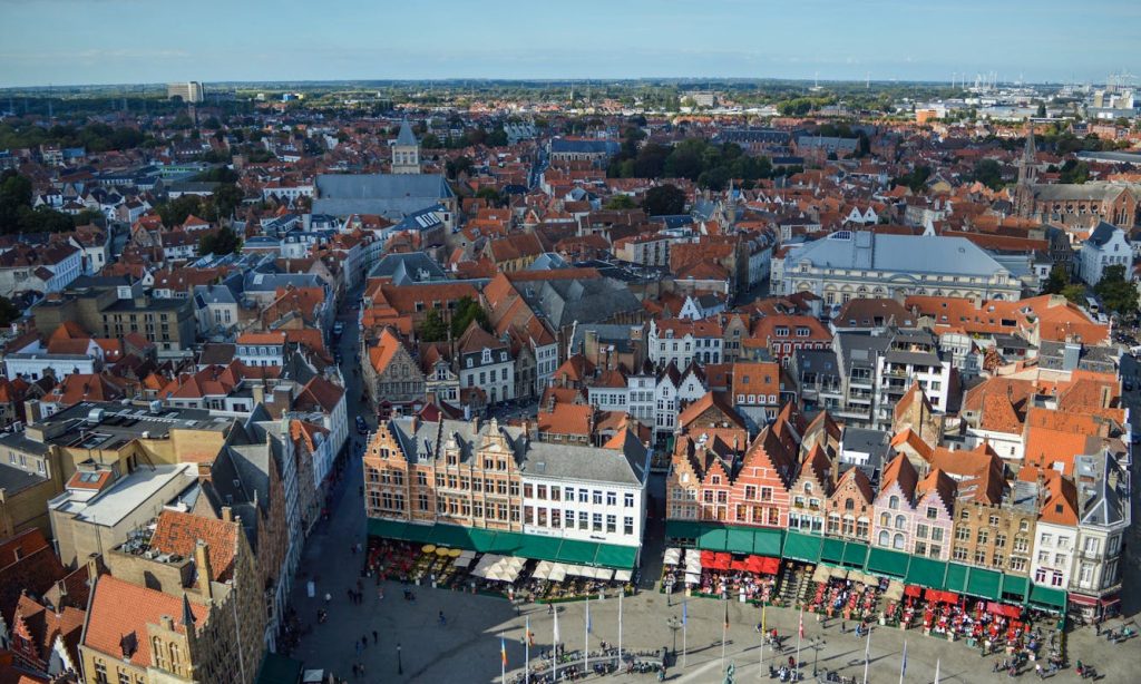 Market square surrounded by colorful buildings in old town