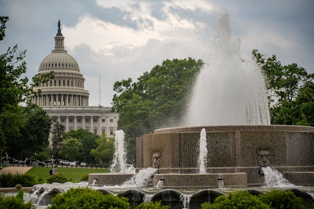 US Capitol and Fountain Scenic View in Washington DC