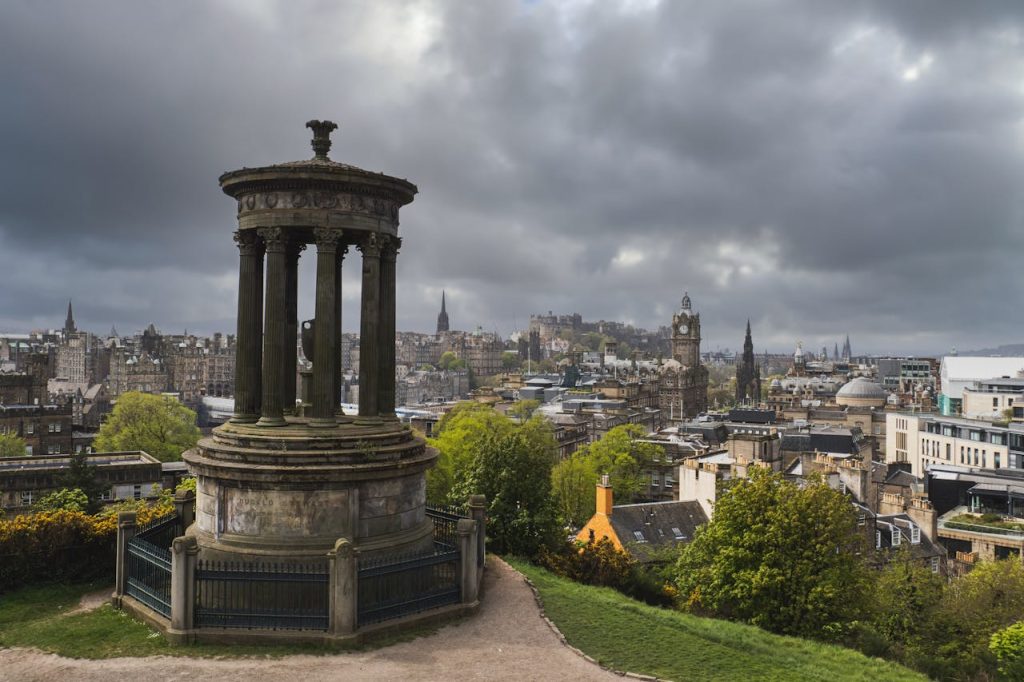 Calton Hill View of Edinburgh Cityscape