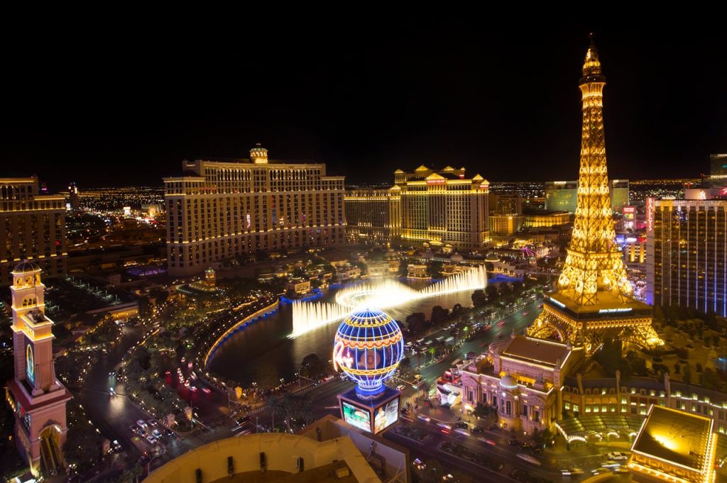 Night View of Las Vegas Strip with Eiffel Tower