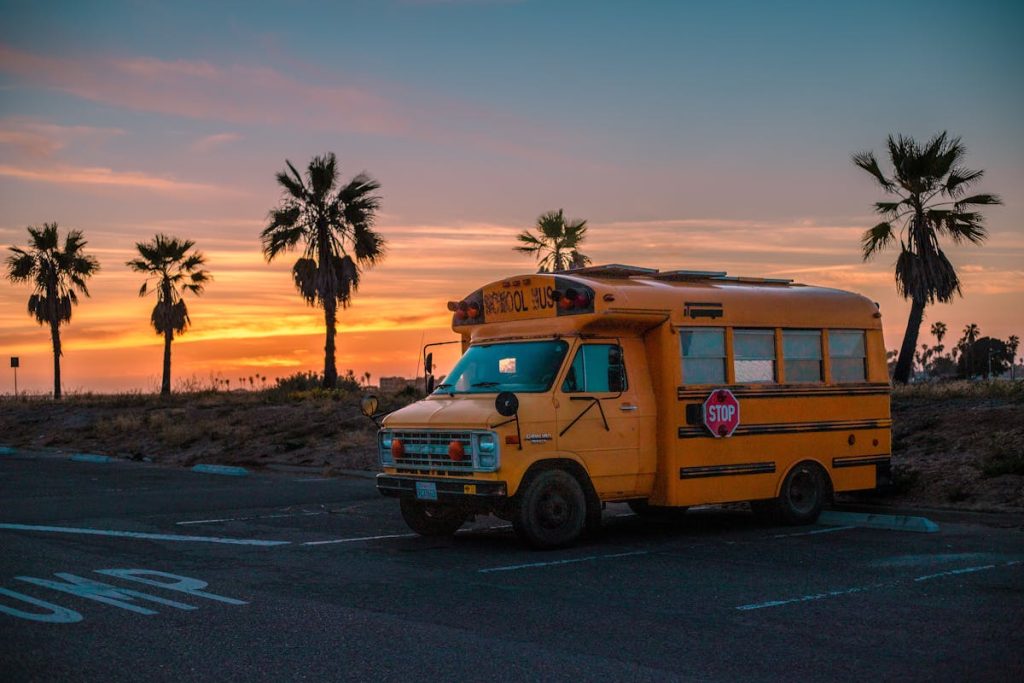 School Bus Parked at the Parking Lot