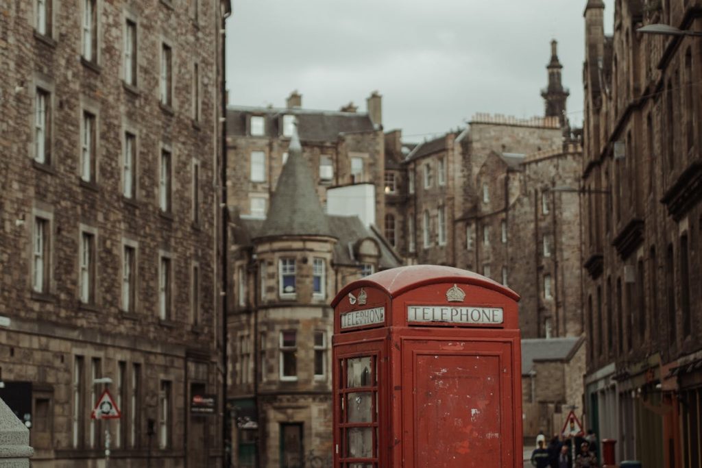 Red Telephone Booth in Edinburgh, Scotland, United Kingdom