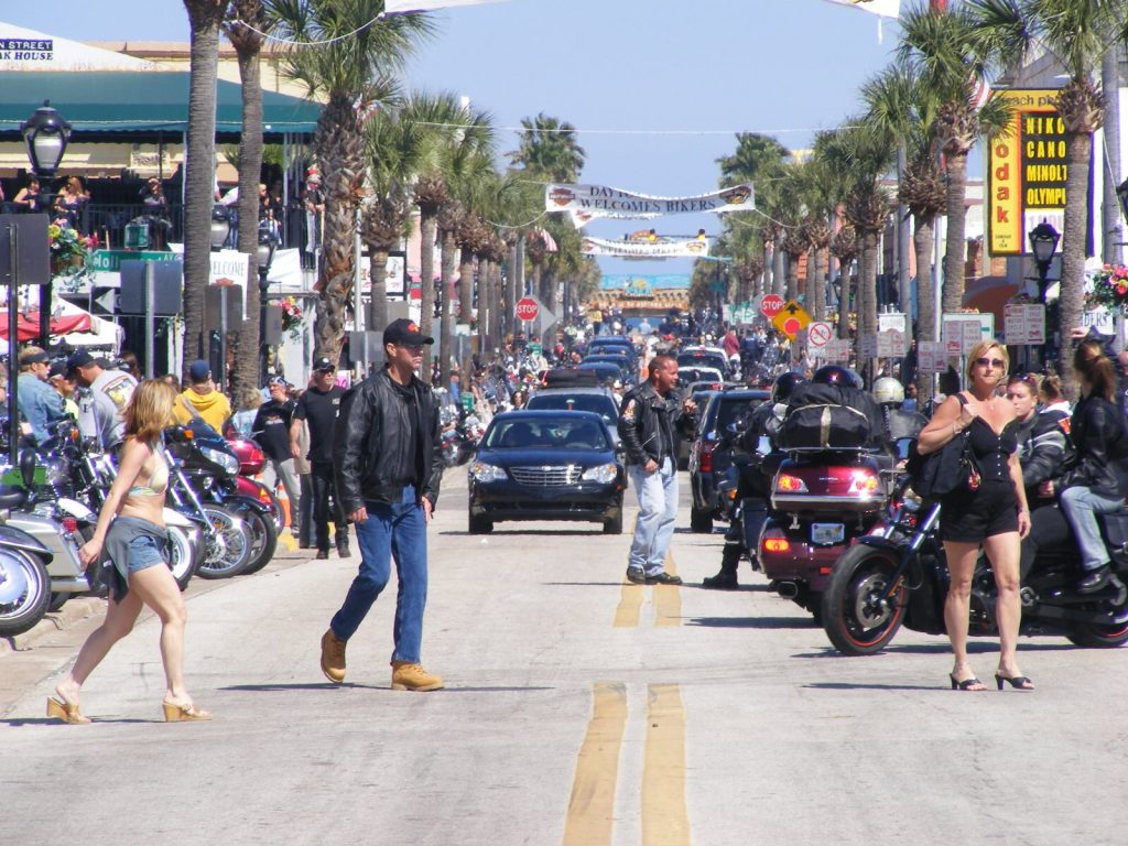 Daytona Beach Bike Week, 2008. Activity on Main Street.
