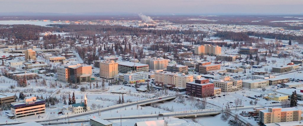 Aerial view of Fairbanks, AK skyline