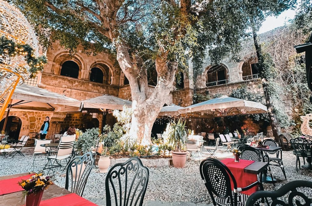 Stone Courtyard Taverna, Rhodes (Fictional Composite)
