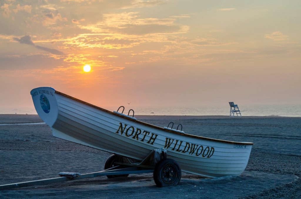 White Boat on the Shore of North Wildwood, NJ, United States