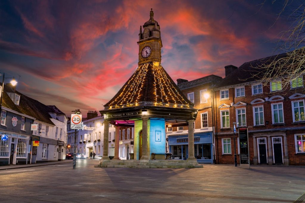 Historic Clock Tower at Sunset in Newbury