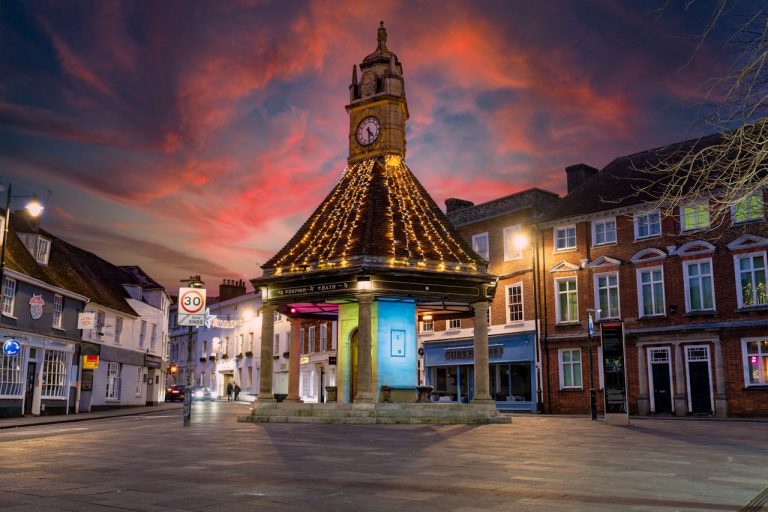 Historic Clock Tower at Sunset in Newbury