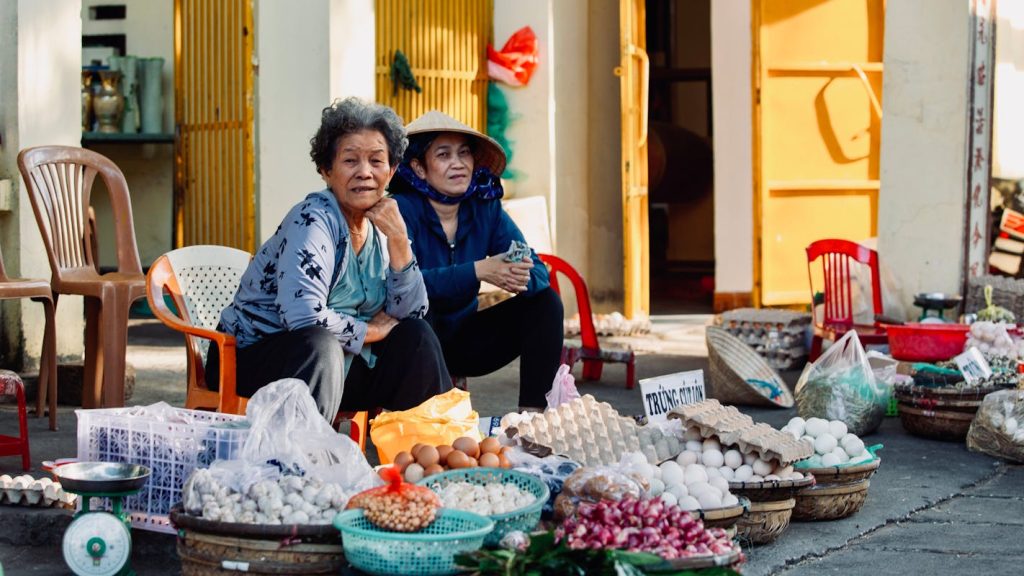 Vietnamese Market Vendors Selling Fresh Produce