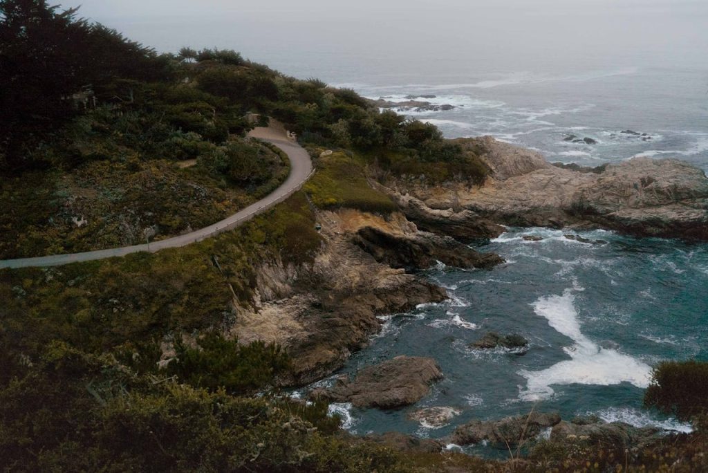Rocky coast with road in nature, United States