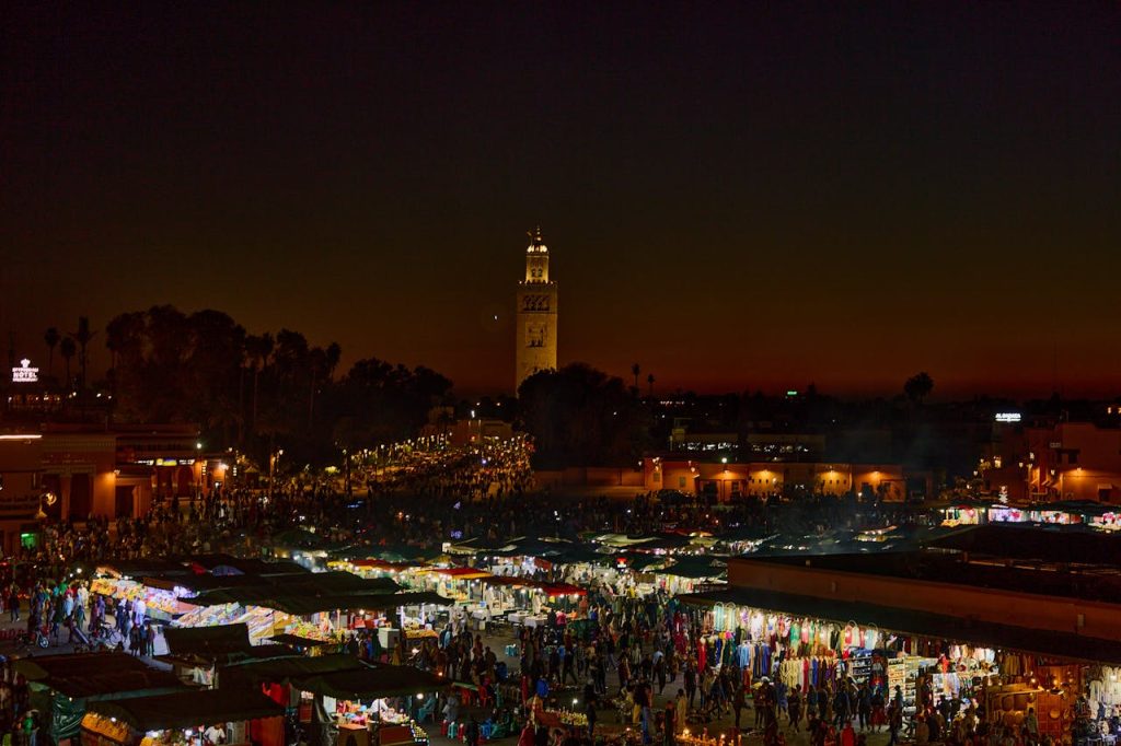 View of a City at Night in Marrakech, Marrakech-Safi, Morocco