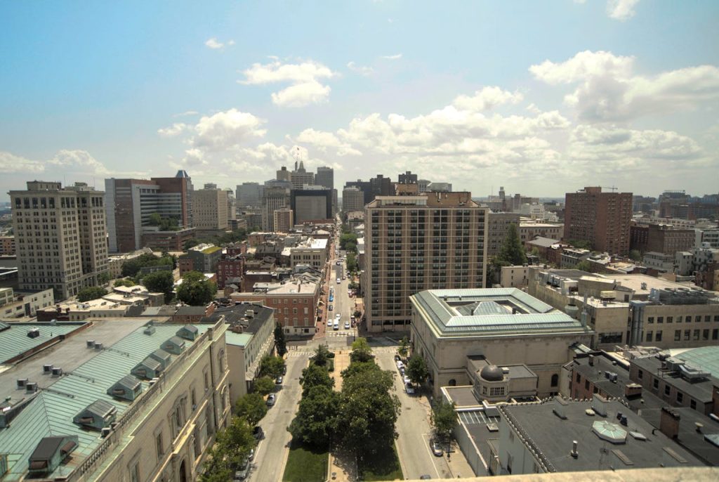 Aerial View of Downtown Baltimore Cityscape