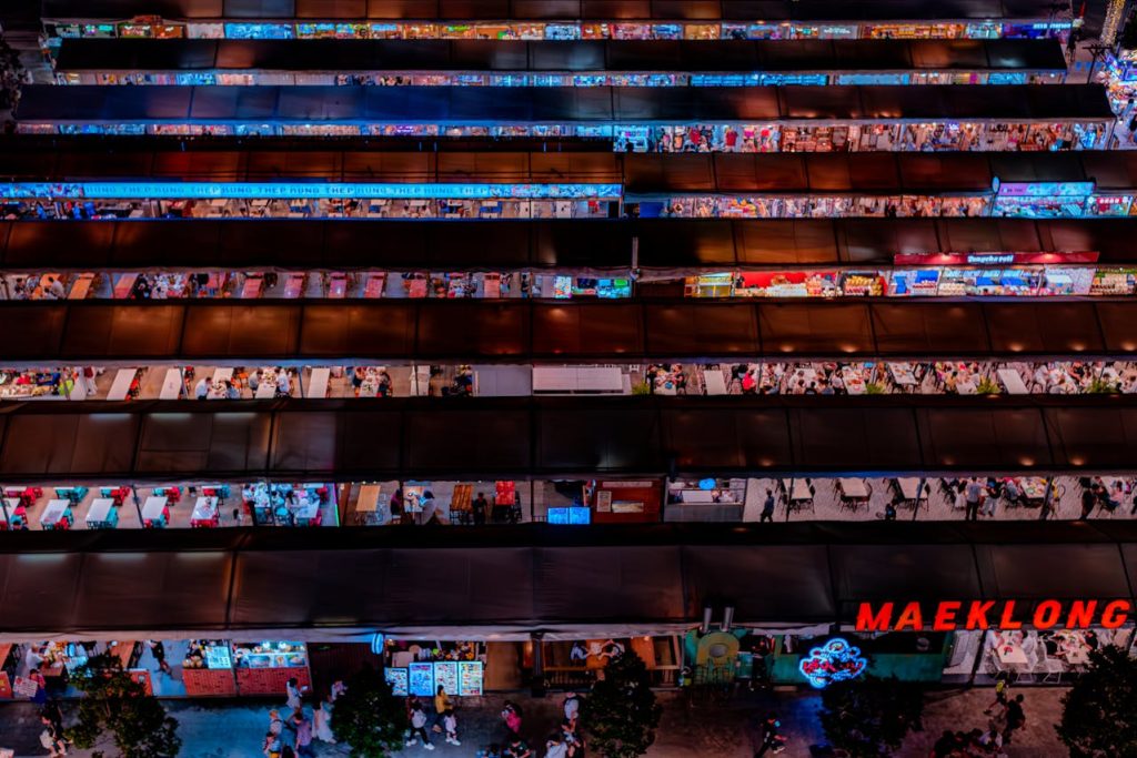 Aerial View of Vibrant Bangkok Night Market