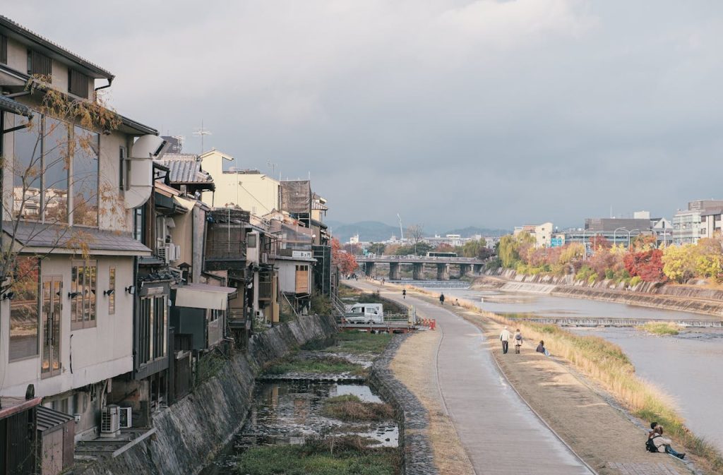 Riverside View in Kyoto During Fall Season