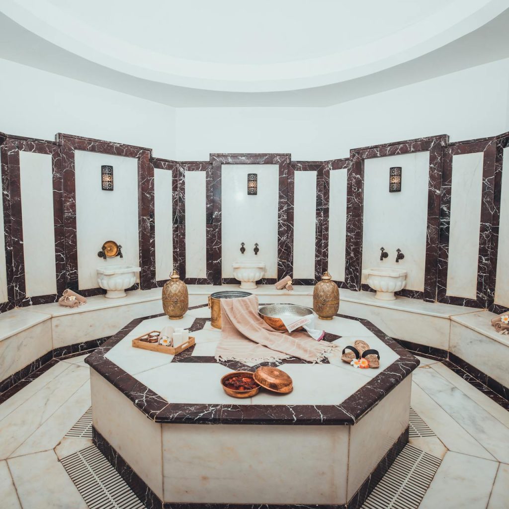 Interior of a Luxurious Spa Room with Marble Tiles 