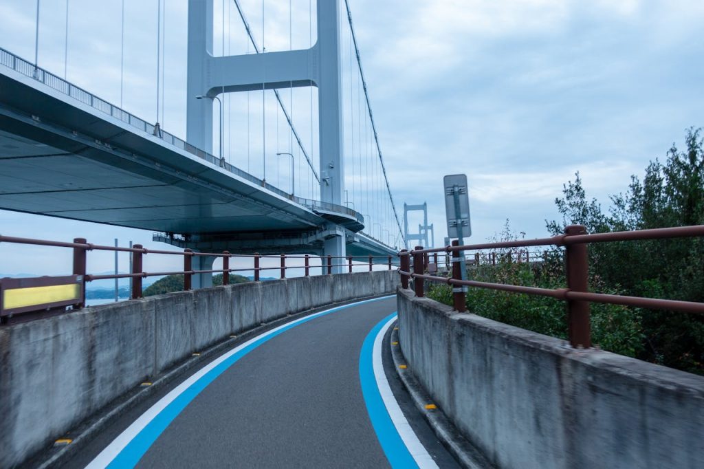 Cycling Road Beside a Bridge in Japan