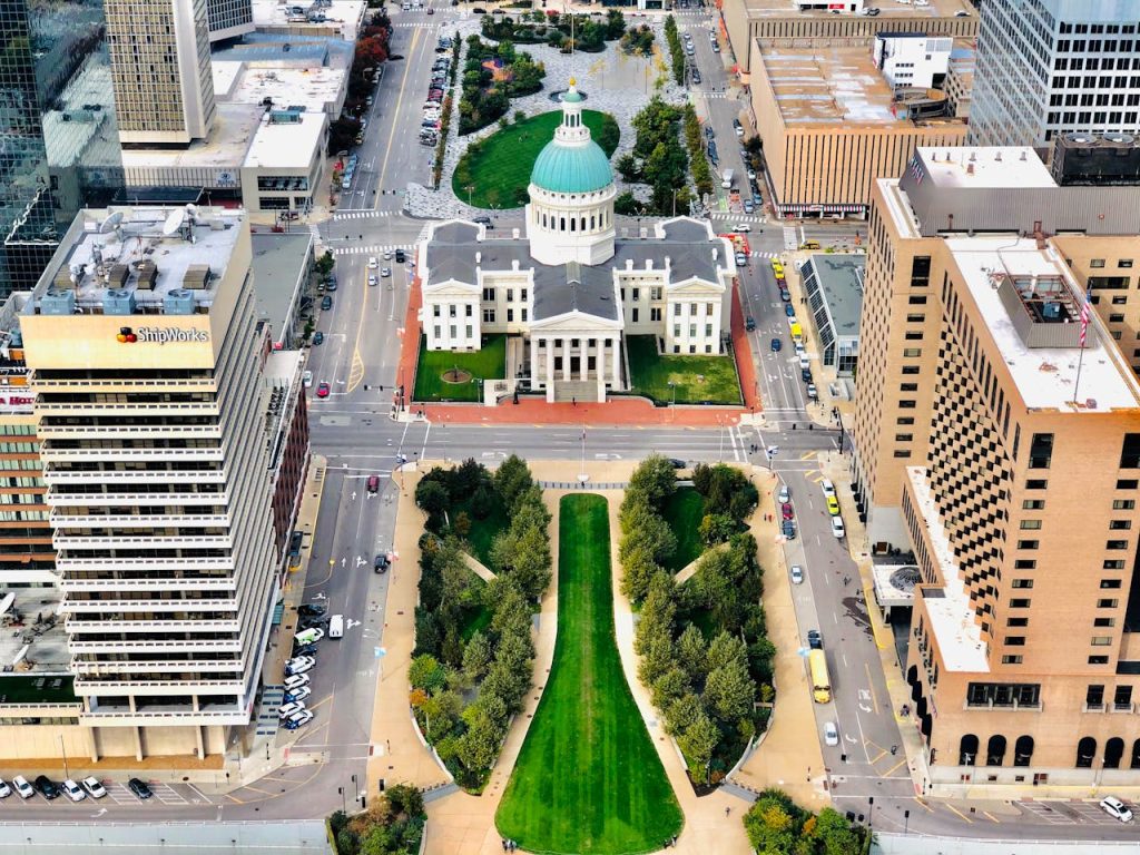 Aerial View of City Buildings in St. Louis, MO, United States
