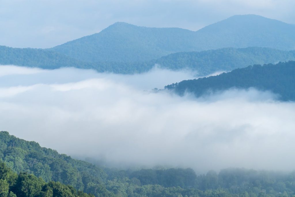 Misty Blue Ridge Mountains Landscape in North Carolina, United States