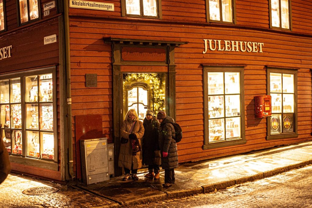 Evening Scene Outside Julehuset in Historic Bergen