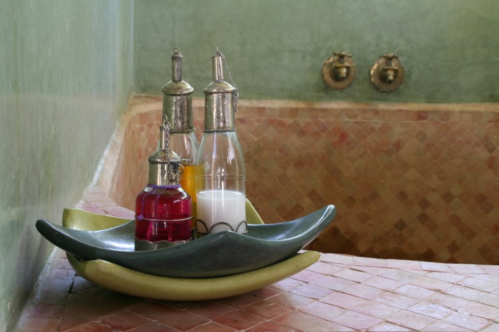 Traditional Moroccan Hammam Interior with Oils