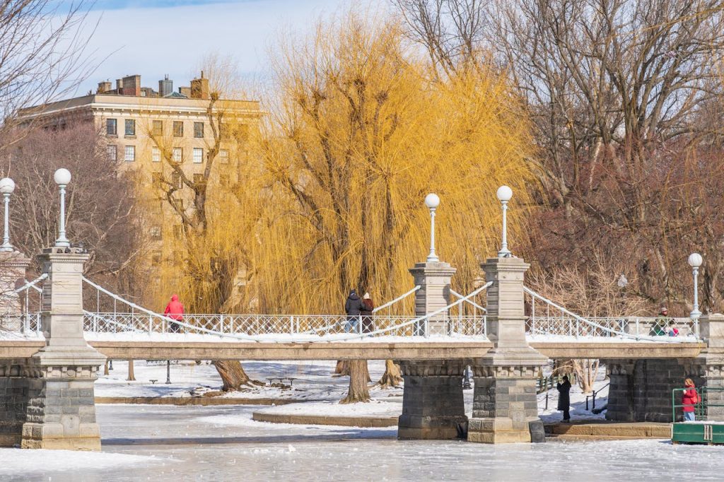 Winter Scene at Boston Public Garden Bridge