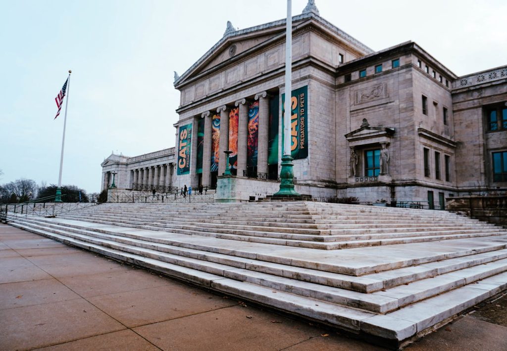 Field Museum Entrance in Chicago with Cats Exhibit