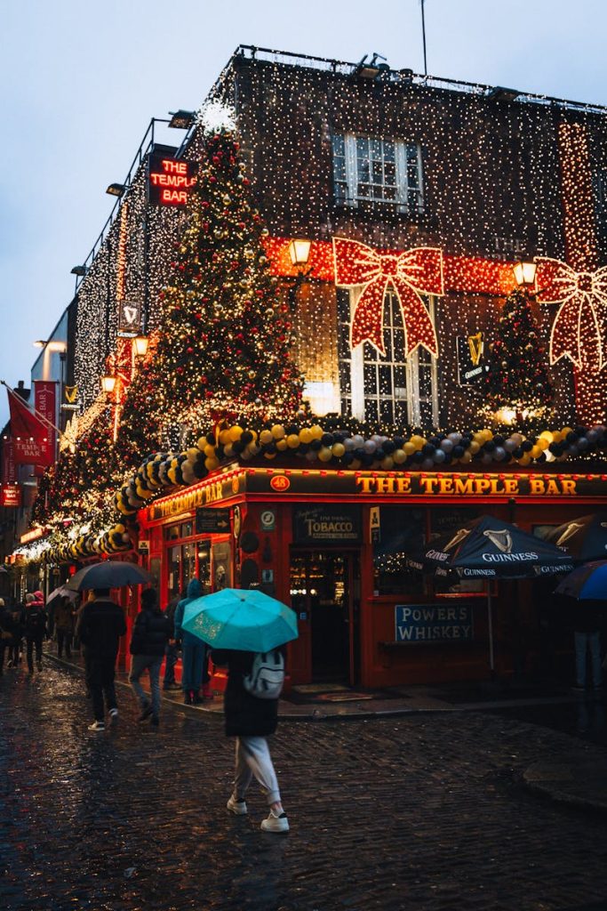 Festive Temple Bar in Dublin During Christmas