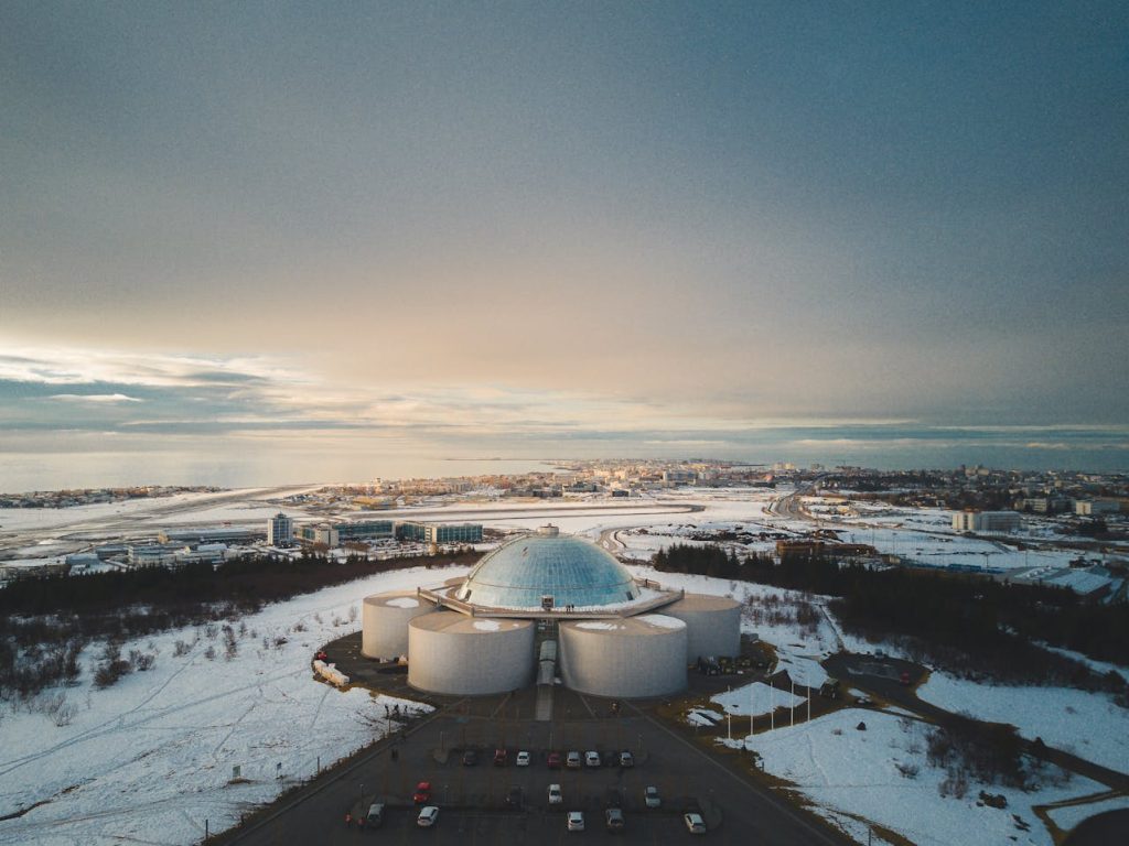 Aerial Photo of the Perlan Museum in Reykjavik, Iceland