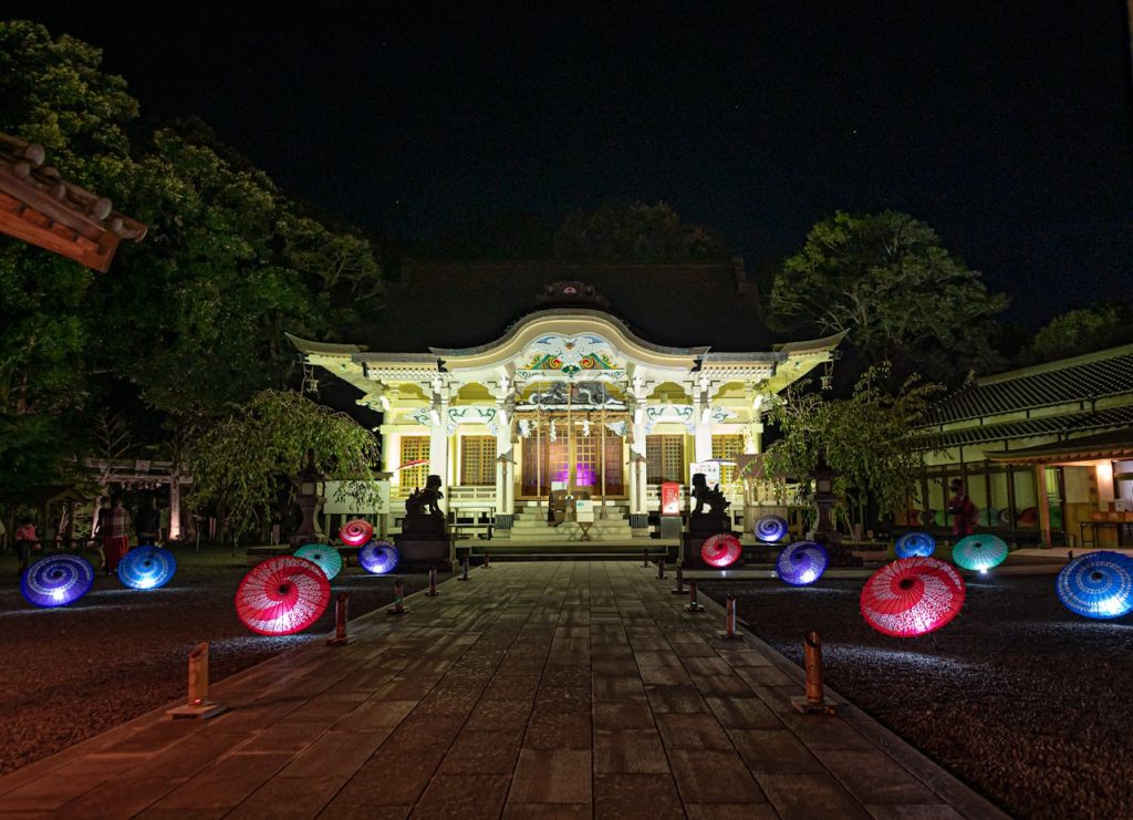 Illuminated Shrine at Night in Takeo, Saga, Japan