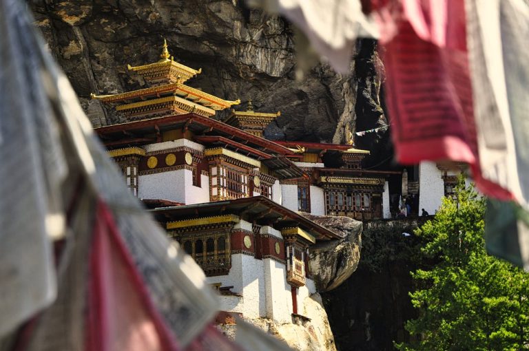 Brown and White Concrete Building in Paro, Bhutan