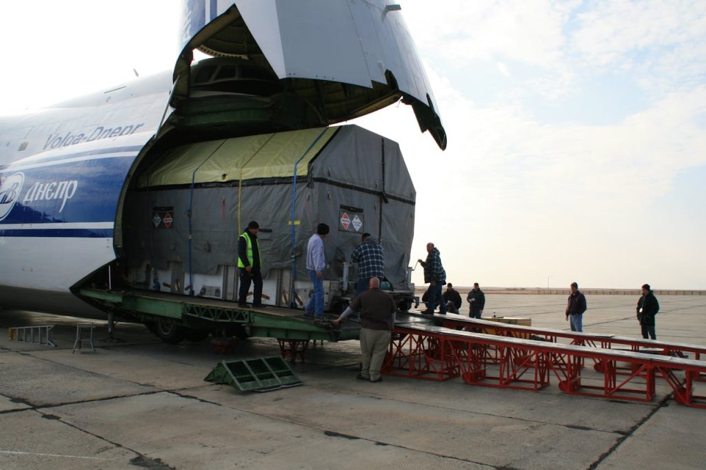 Unloading Cargo from Airplane in Baikonur, Kyzylorda Province, Kazakhstan