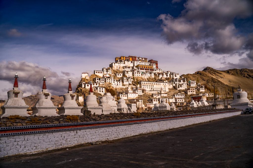 Tibetan Landscape with Traditional Architecture on a Mountain