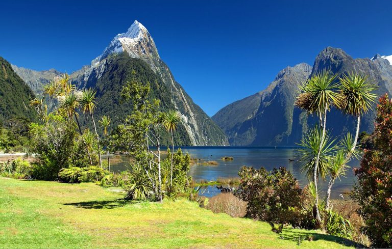 Landscape Photograph of Lake and Mountains in Milford Sound, Southland, New Zealand